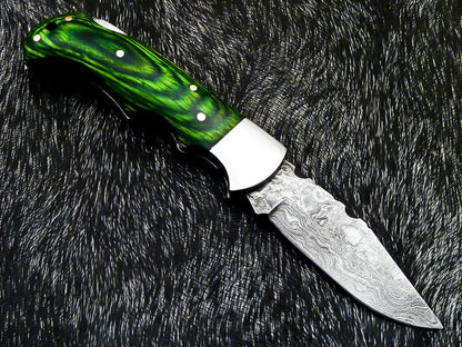 HS-1118 '' CUSTOM HANDMADE DAMASCUS BLADE POCKET FOLDING KNIFE - HARD WOOD HANDLE