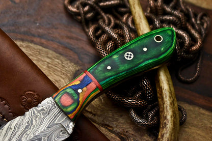 HS-679 Custom Handmade Damascus Steel Skinner Knife - Beautiful Hard Wood Handle