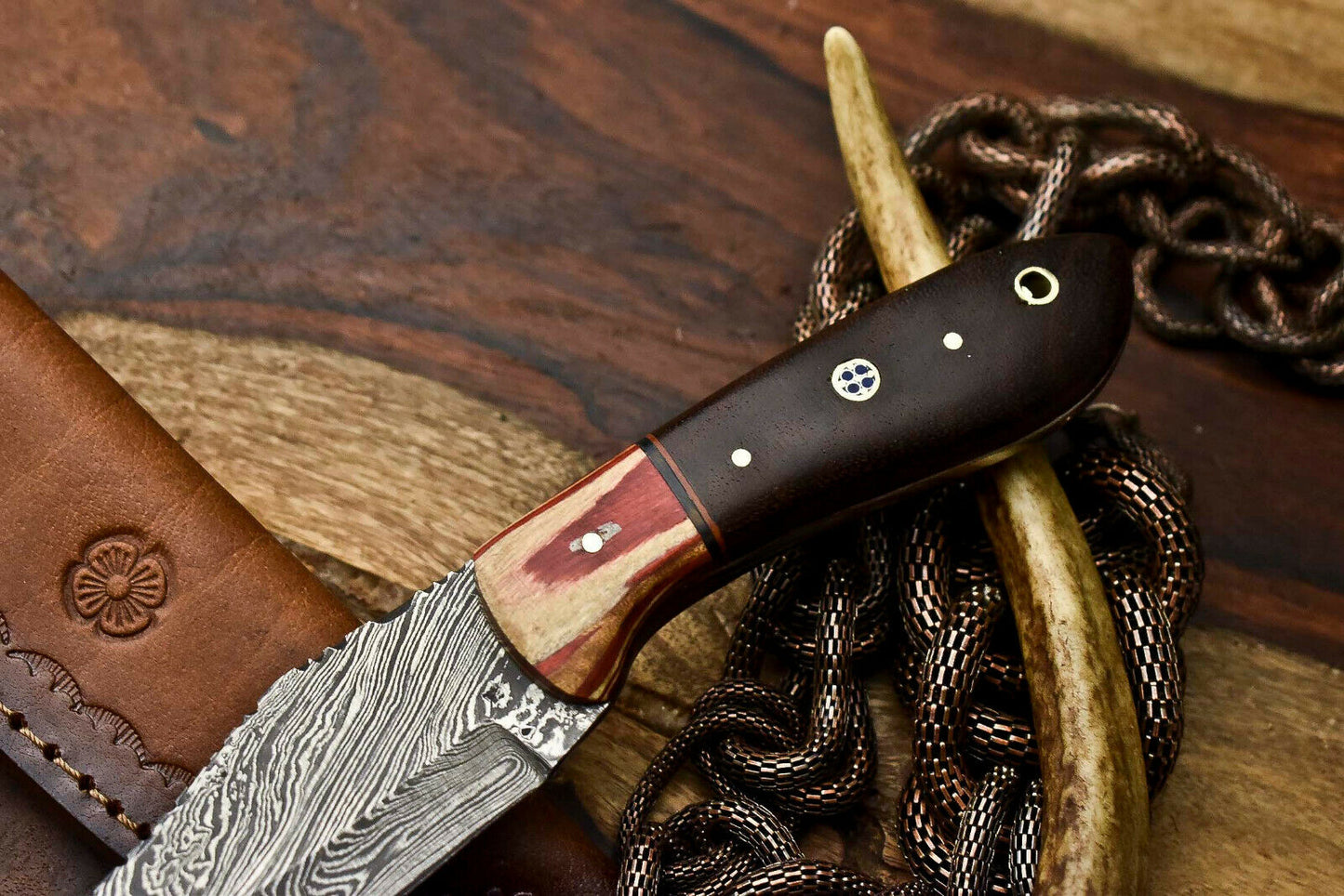 HS-685 Custom Handmade Damascus Steel Skinner Knife - Beautiful Wood Handle