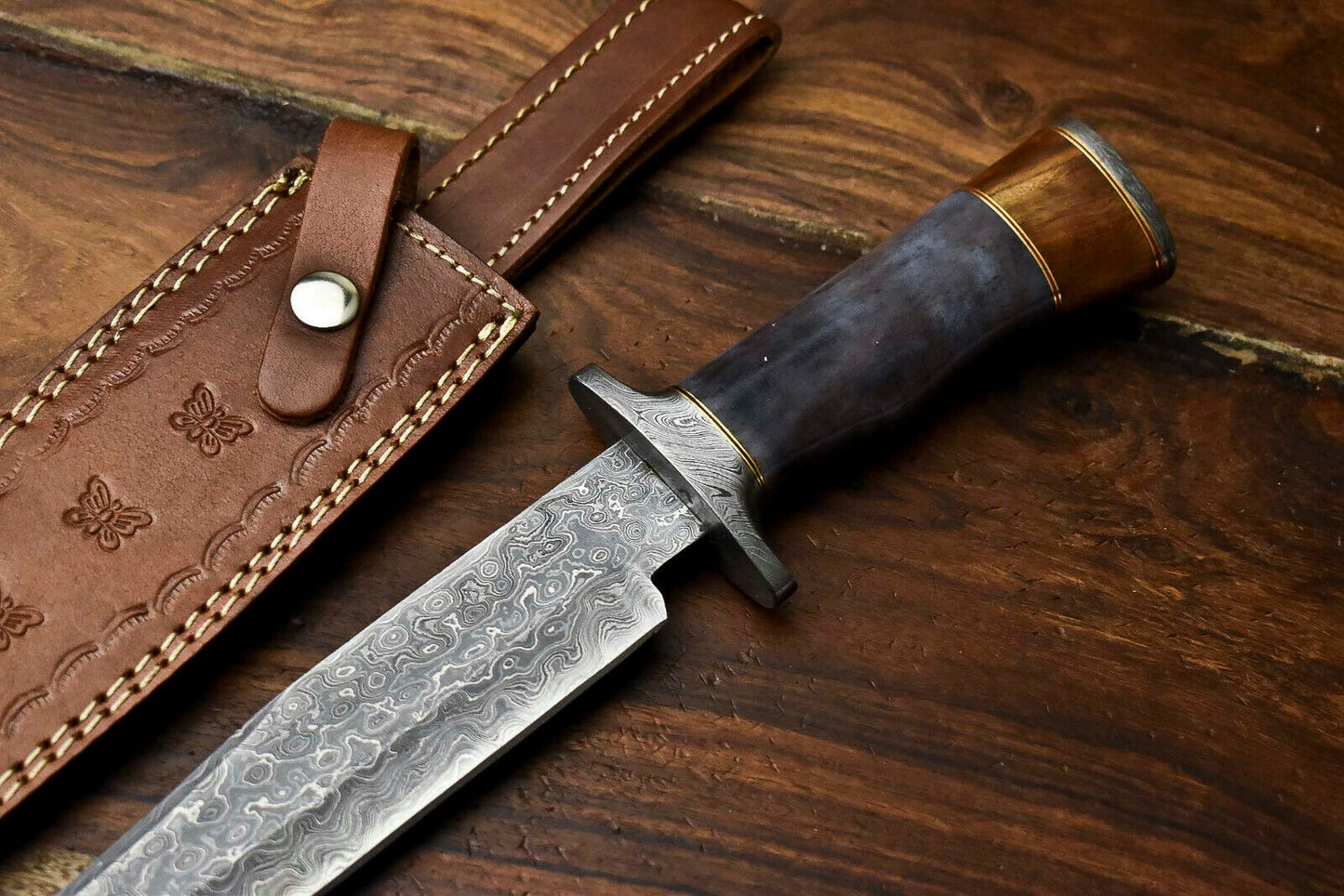 HS-314 Custom Hand Made Damascus Steel Blade Bowie Hunting Knife | CAMEL BONE