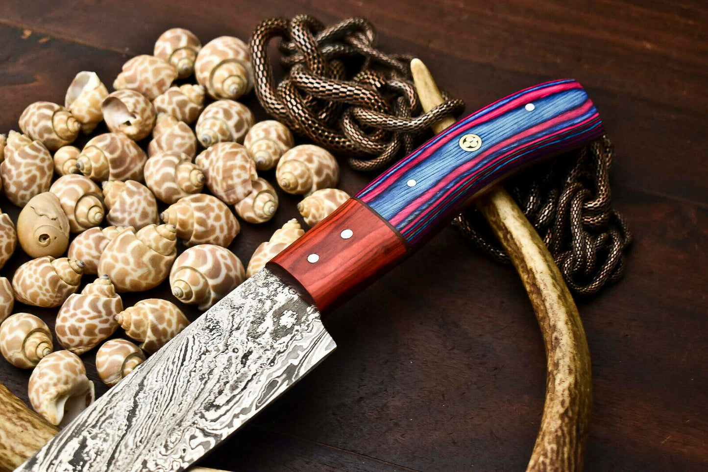 HS-282 Hand Made Damascus Steel Blade Chef Kitchen Full Tang Knife | Hard Wood
