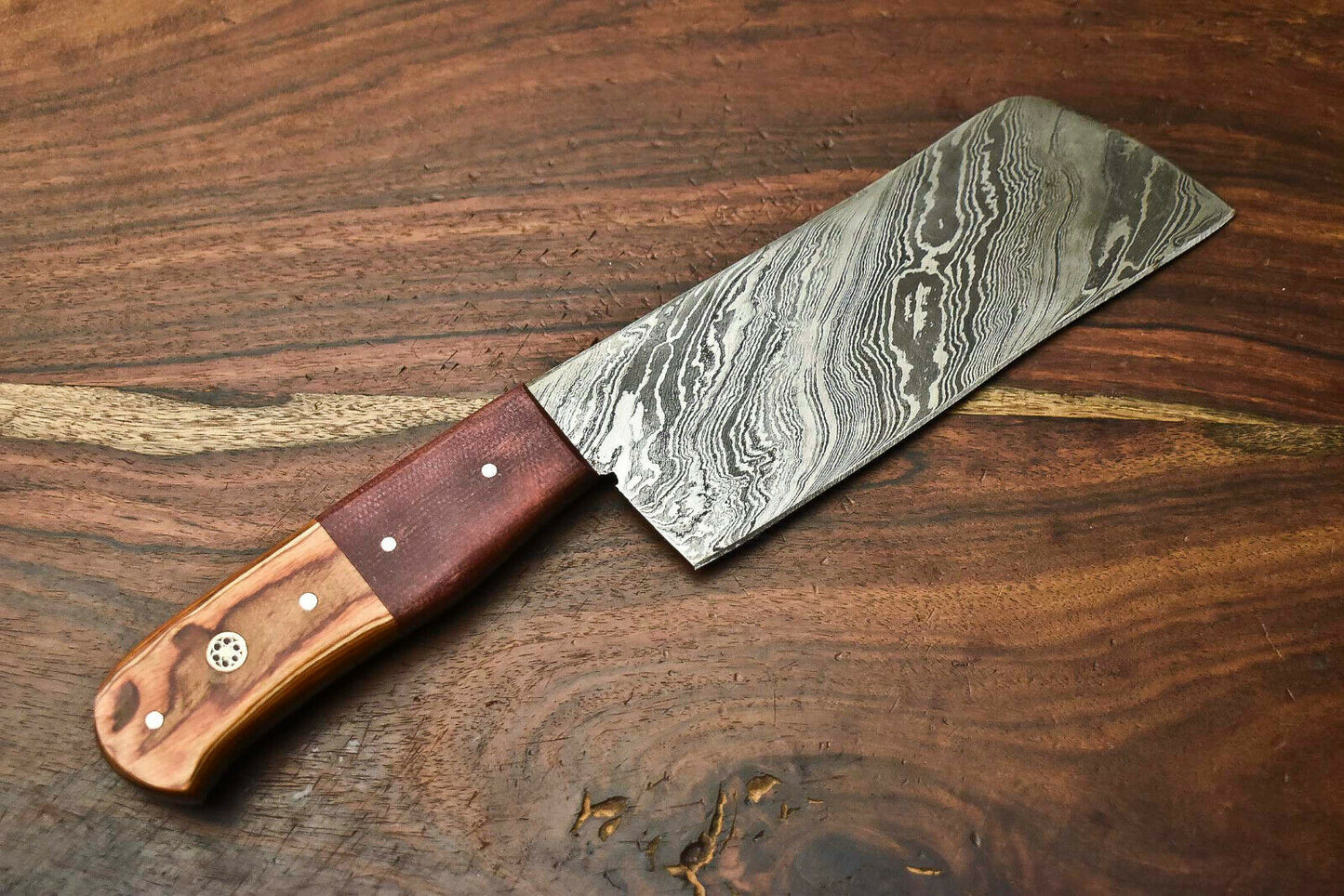 HS-273 Hand Made Damascus Steel Blade Chopper Cleaver Knife Full Tang Knife | Hard Wood