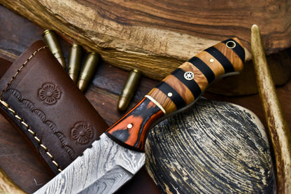 HS-564 Handmade Damascus Hunting Skinning Blade Hunter Camping Full Tang Knife
