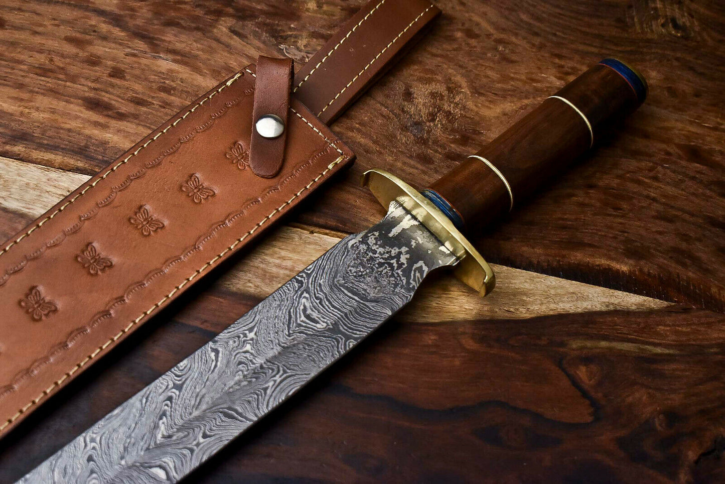 HS-1094 | 26.0" HUGE!!! Custom Hand Made Damascus Steel Blade Sword | WALNUT WOOD