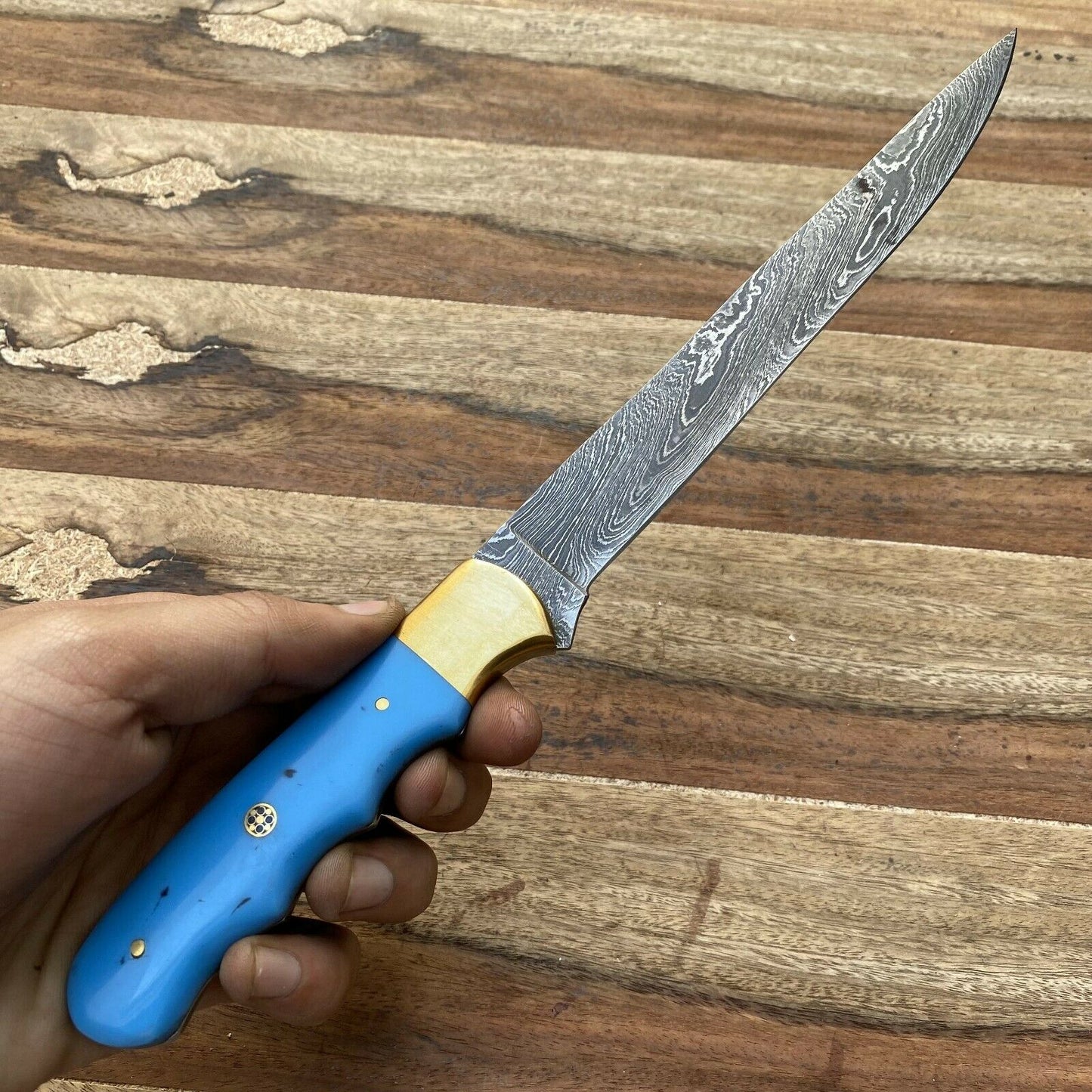 HS-268 CUSTOM HAND FORGE DAMASCUS STEEL HUNTING CAMP FILLET KNIFE RESIN