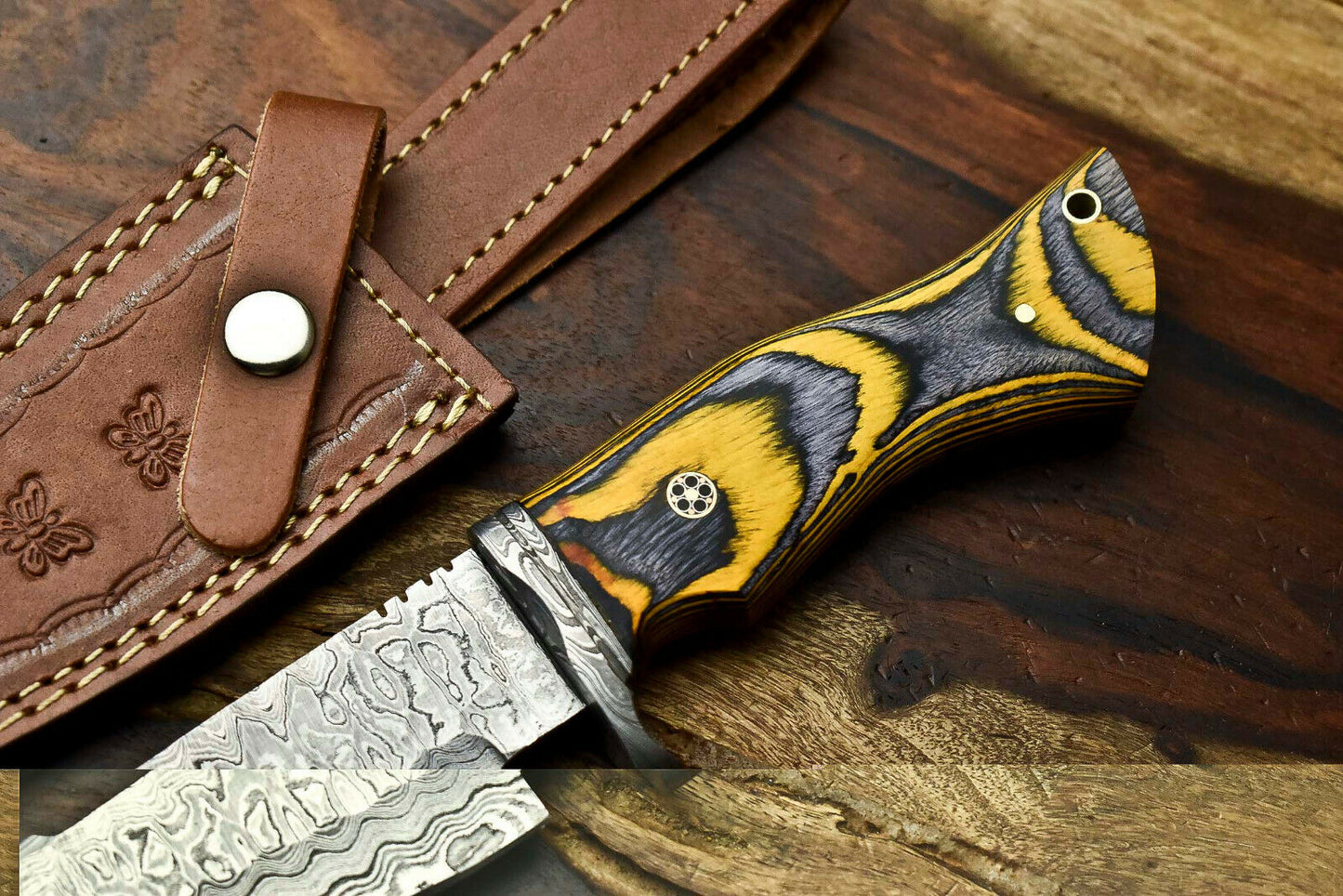 HS-395 | Handmade Damascus Steel Blade Hunting Knife | HARD WOOD