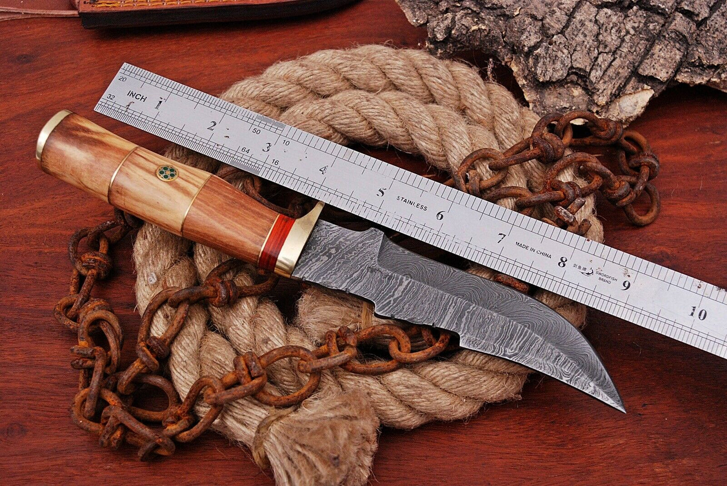 HS-431 | Custom Handmade Damascus Steel Hunitng Knife Camping - Wood Handle
