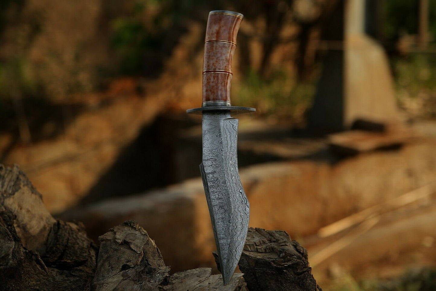 HS-305 Fixed blade Handmade Damascus Steel Hunting Knife, Dye Color Bone Handle,