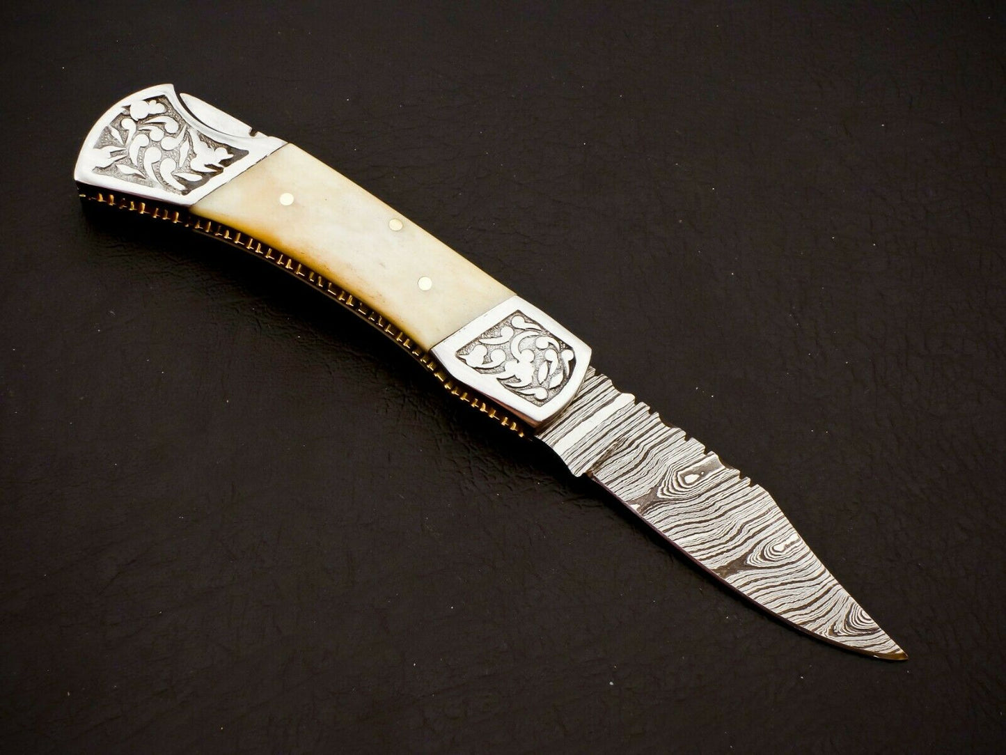 HS-1109 Custom Hand Forged Damascus Steel Back Lock Resin Handle Knife