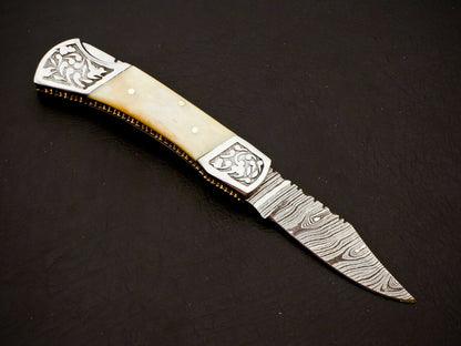 HS-1109 Custom Hand Forged Damascus Steel Back Lock Resin Handle Knife