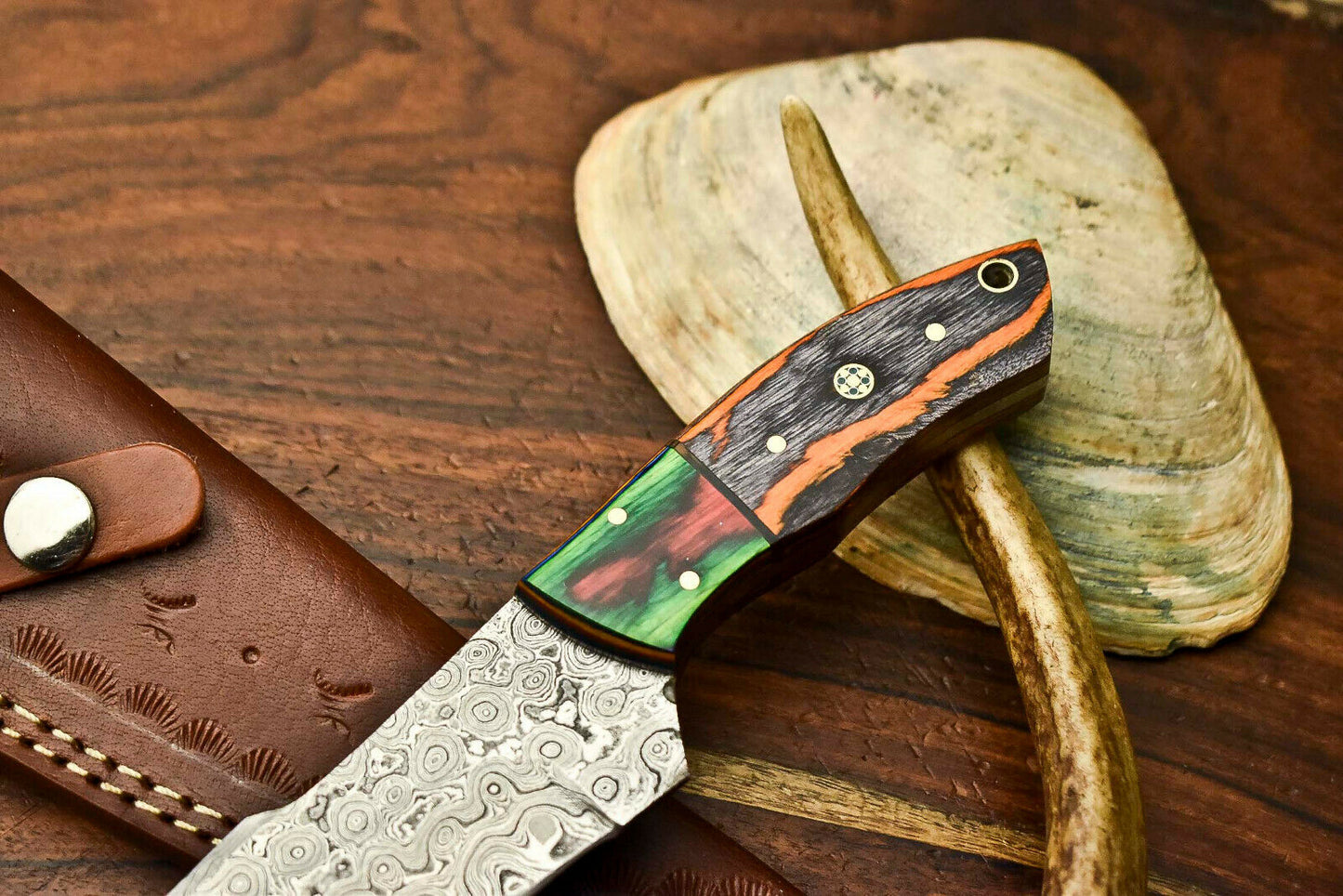 HS-606 Handmade Damascus Skinning Blade Camping Full Tang Knife