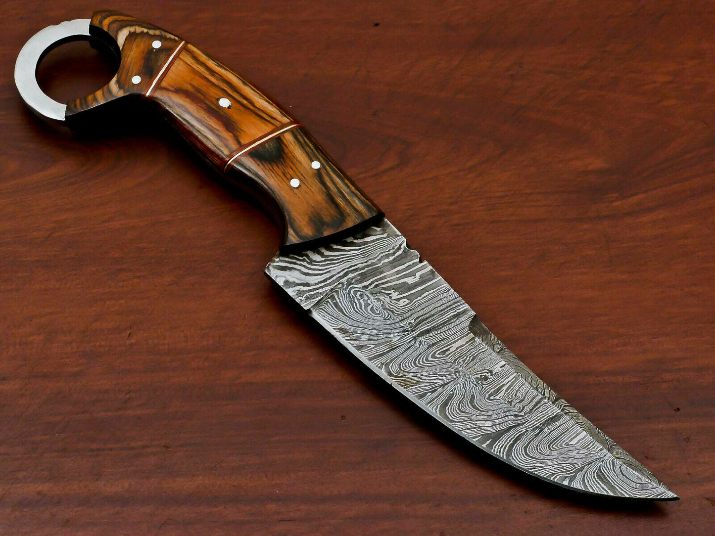 HS-571 HANDMADE DAMASCUS CUSTOM PAKKA WOOD HANDLE SKINNING CAMPING KNIFE
