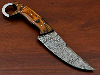 HS-571 HANDMADE DAMASCUS CUSTOM PAKKA WOOD HANDLE SKINNING CAMPING KNIFE