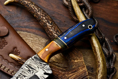 HS-694 Custom Handmade Damascus Steel Skinner Knife - Beautiful Hard Wood Handle