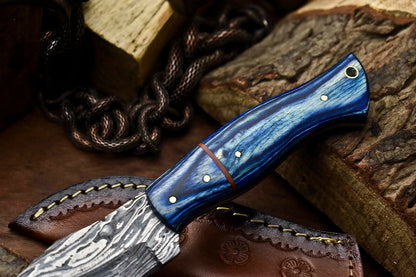 HS-675  Custom Handmade Damascus Steel Skinner Knife - Beautiful Hard Wood Handle