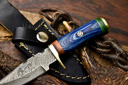 HS-713 Custom Handmade Awesome Hard Wood Handle Damascus Steel Skinner Knife With Best Price