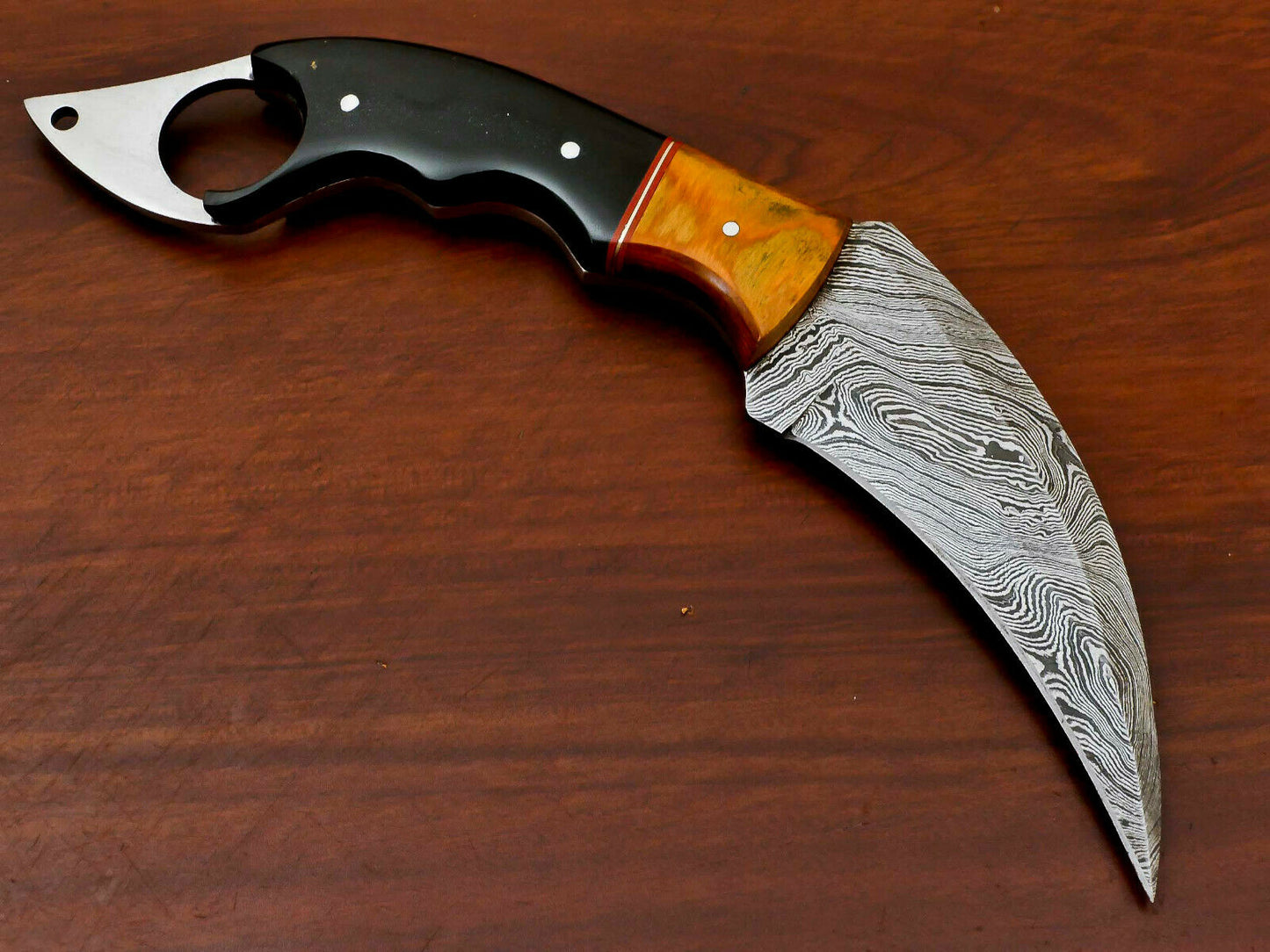 HS-884 HANDMADE DAMASCUS CUSTOM PAKKA WOOD KARAMBIT HUNTING KNIFE