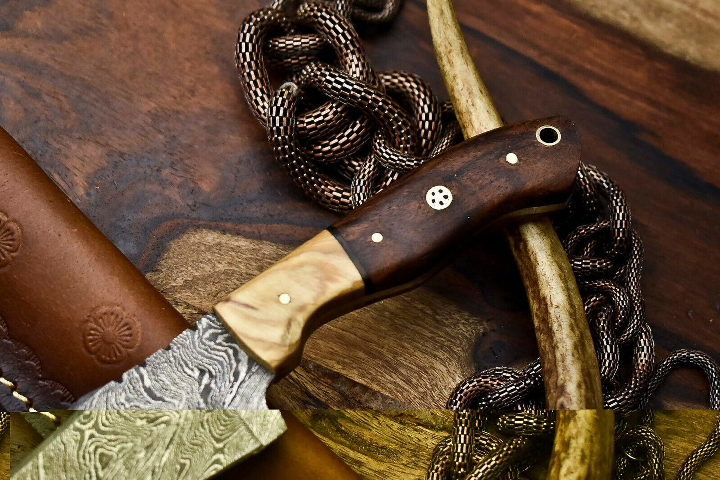 HS-687 Custom Handmade Damascus Steel Skinner Knife - Beautiful Wood Handle