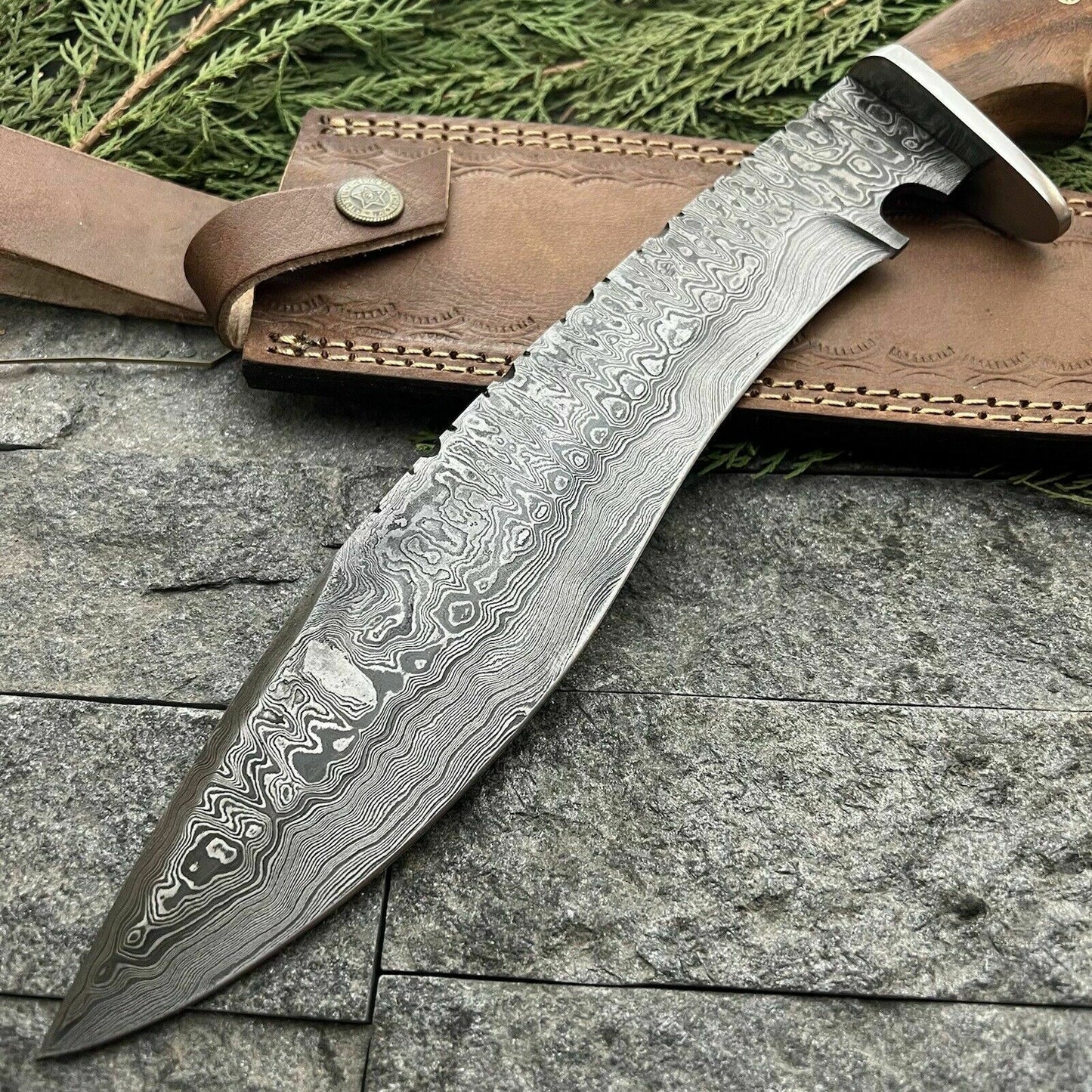 HS-863 14' BLADE Custom Hand Forged Damascus Steel Hunting Bowie knife W/Sheath