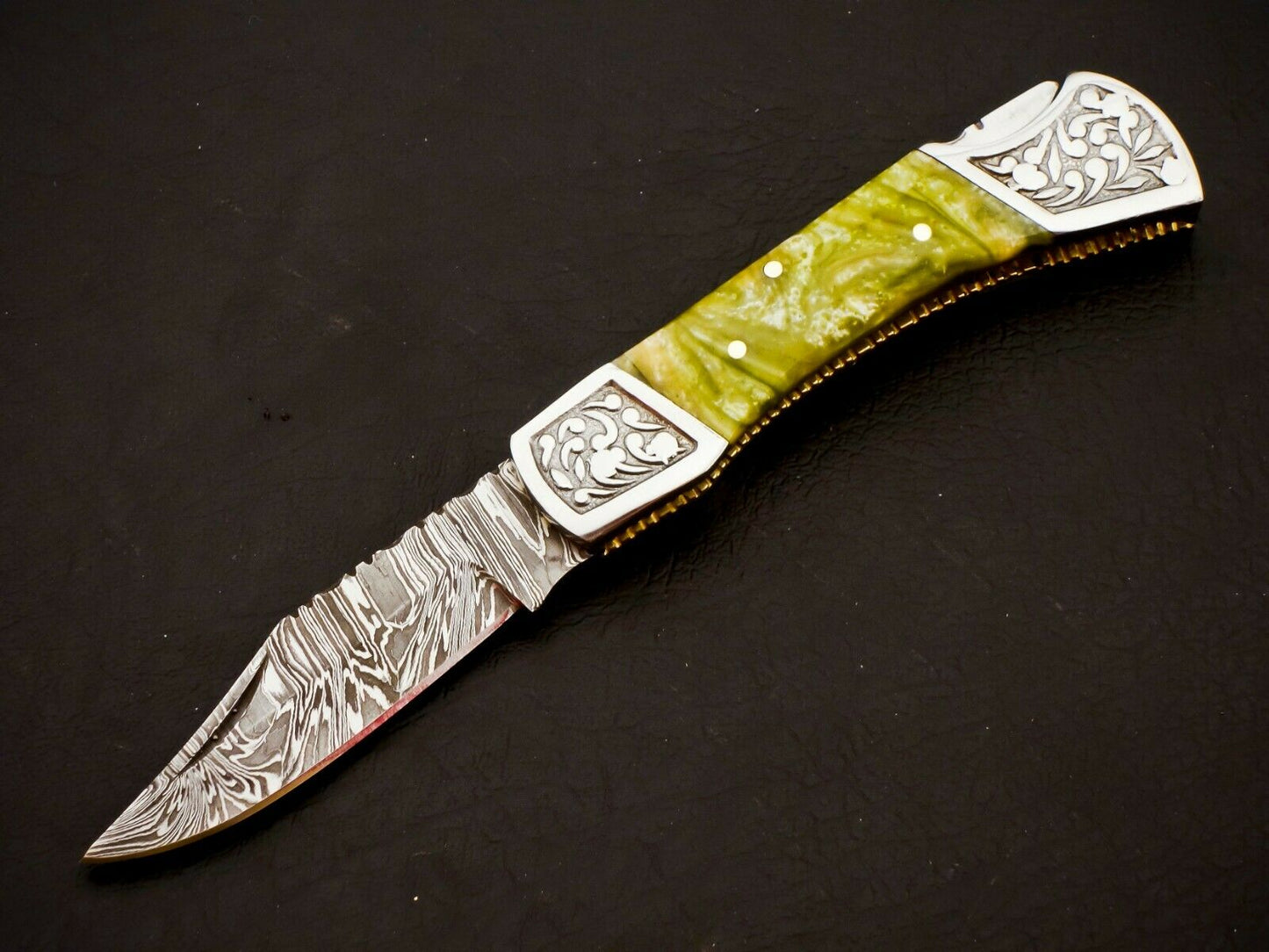 Damascus Folding Knife Back Lock Knife Resin Handle Knife HS-1107