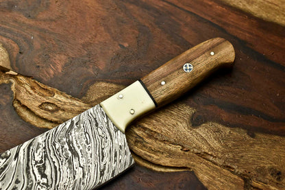 HS-269 Hand Made Damascus Steel Blade Chopper Cleaver Knife Full Tang Knife | Hard Wood