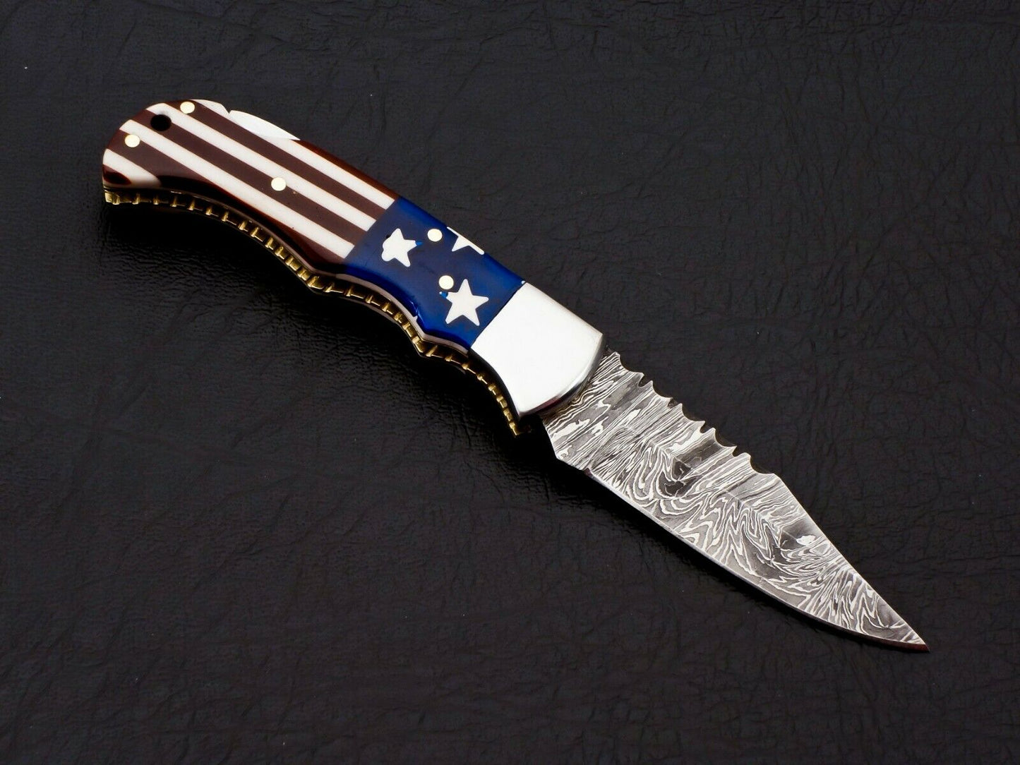 HS-1117 Rare Custom Hand Forged Damascus Steel Back Lock Resin Handle Knife