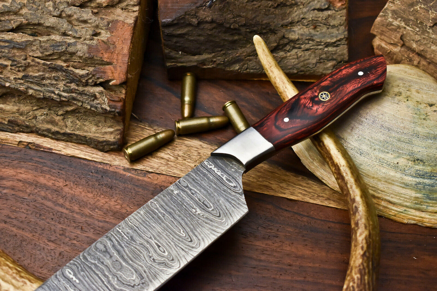 HS-262 Hand Made Damascus Steel Blade Chef Kitchen Cleaver Knife Full Tang Knife | HARD WOOD