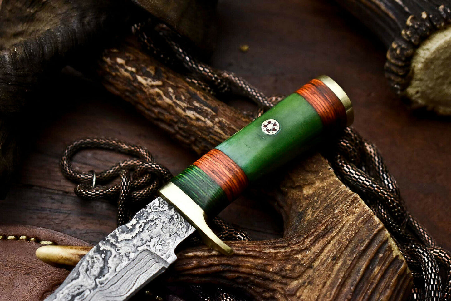 HS-407 | Custom Handmade Awesome Camel Bone Handle Damascus Steel Hunting Knife - Great Price
