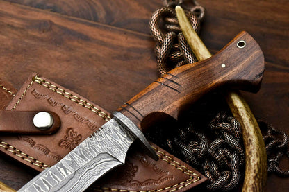 HS-408 | Custom Handmade Awesome Wood Handle Damascus Steel Hunting Knife - Great Price