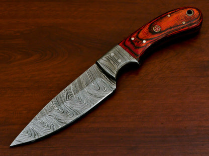HS-375 '' HANDMADE DAMASCUS CUSTOM PAKKA WOOD HANDLE SKINNING CAMPING KNIFE