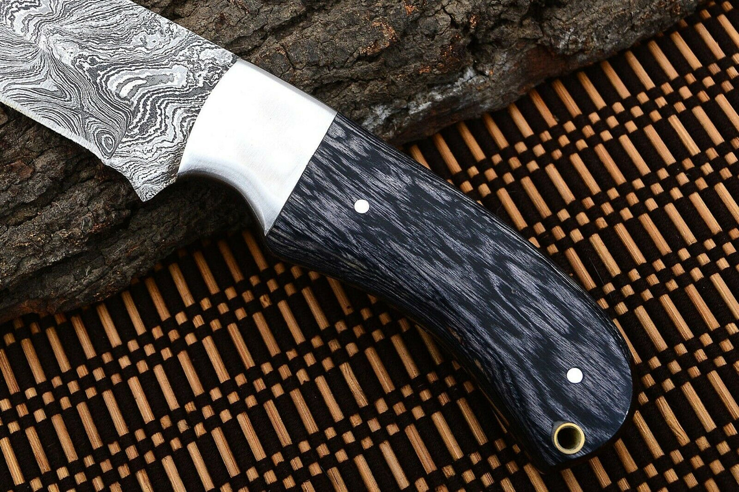 HS-797 Custom Handmade Damascus Skinner Knife With Black Gray Hard Wood Handle