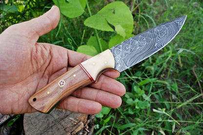 HS-360 '' Hand Forged Damascus Steel Fix Blade Hunting Knife 186 With Leather Sheath