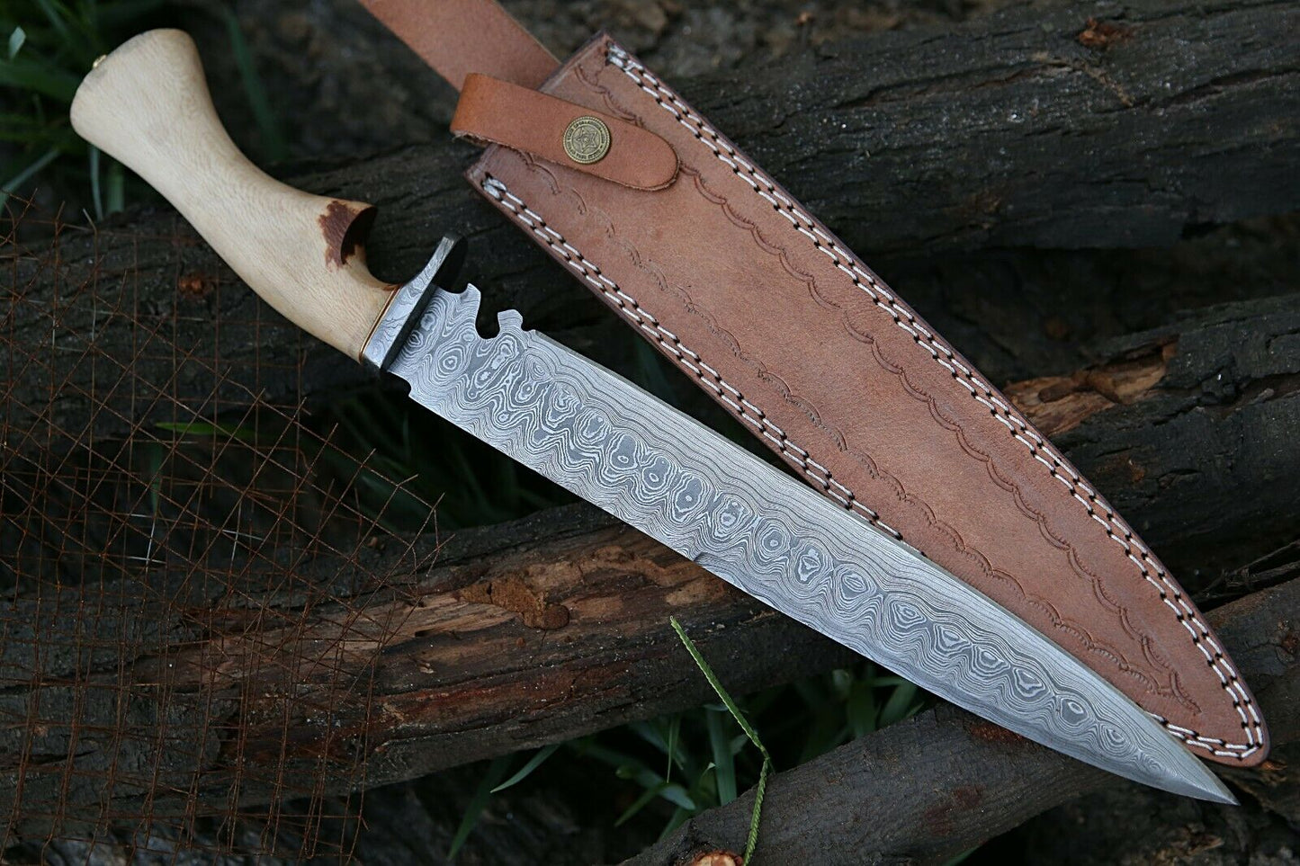 HS-367 '' Damascus Steel Hunting Bowie Knife, Survival knife, Damascus Steel, Chinaar Wood