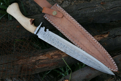 HS-367 '' Damascus Steel Hunting Bowie Knife, Survival knife, Damascus Steel, Chinaar Wood