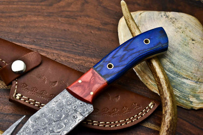 HS-628 Handmade Damascus Skinning Blade Camping Full Tang Knife