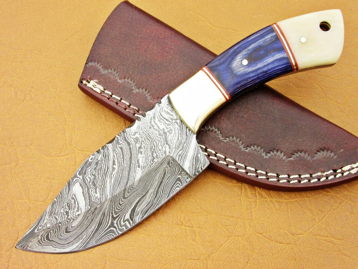 HS 769 Custom Handmade Damascus Skinner Knife With Hard Wood And Camel Bone