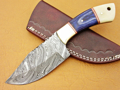 HS 769 Custom Handmade Damascus Skinner Knife With Hard Wood And Camel Bone