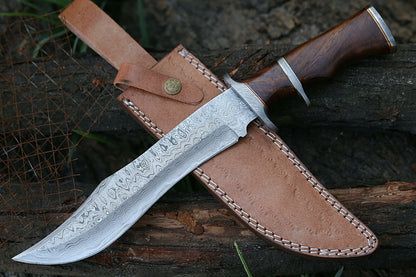 HS-304 CUSTOM 14'' DAMASCUS KNIFE, Handmade, Damascus Steel Bowie knife, with sheath ..