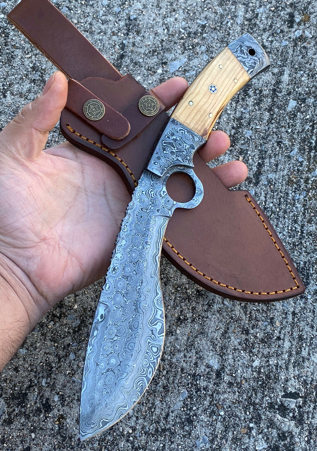 HS-875 Custom Handmade Damascus Steel 12 Inch Kukri Knife - Wood Handle