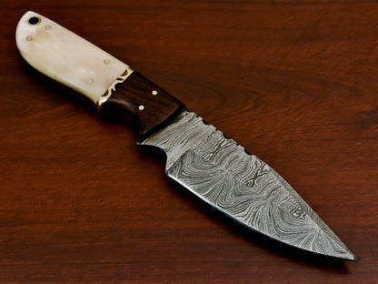 HS-569 HANDMADE DAMASCUS CUSTOM ROSE WOOD/BONE HANDLE SKINNING CAMPING KNIFE