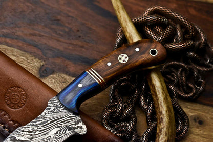 HS-925 Custom Handmade Damascus Steel Tracker-Hunting Knife With Wood Handle
