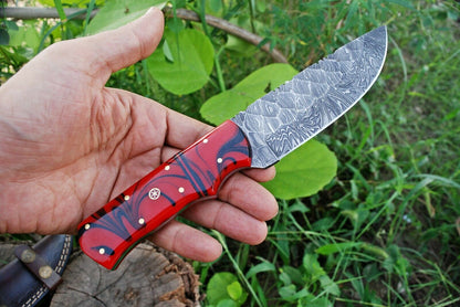 HS-371 '' Handmade Damascus Fix Blade Hunting Skinner Camping Knife Resin Handle