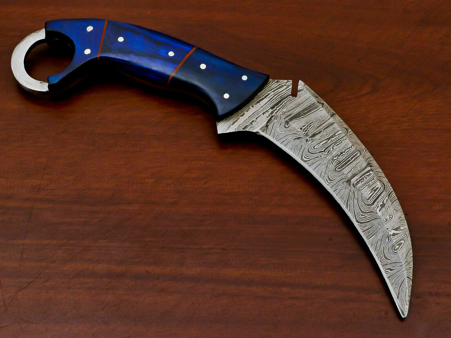 HS-887 HANDMADE DAMASCUS CUSTOM PAKKA WOOD KARAMBIT HUNTING KNIFE