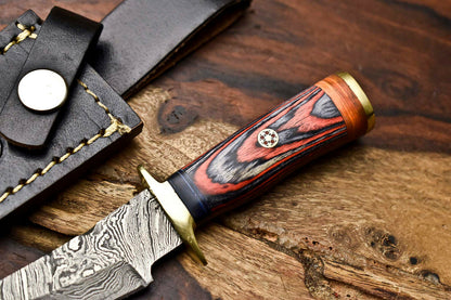 HS-398 | Custom Hand Made Damascus Steel Blade Hunting Miniature Knife | HARD WOOD