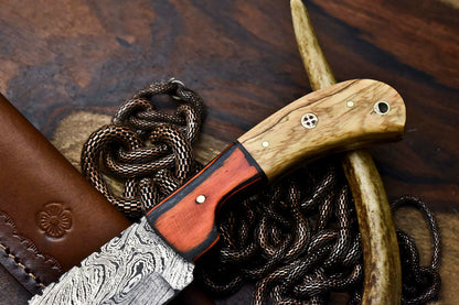 HS-688 Custom Handmade Damascus Steel Skinner Knife - Beautiful Wood Handle