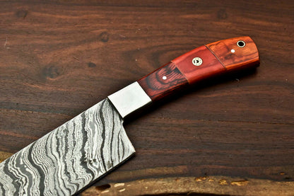HS-283 Hand Made Damascus Steel Blade Chopper Cleaver Knife Full Tang Knife | Hard Wood