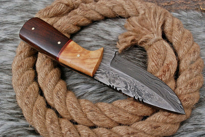 HS-795 Custom Handmade Damascus Skinner Knife With Two Type Woods Handle