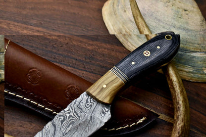 HS-600 Handmade Damascus Skinning Blade Camping Full Tang Knife