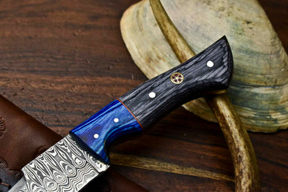 HS-618 Handmade Damascus Skinning Blade Camping Full Tang Knife