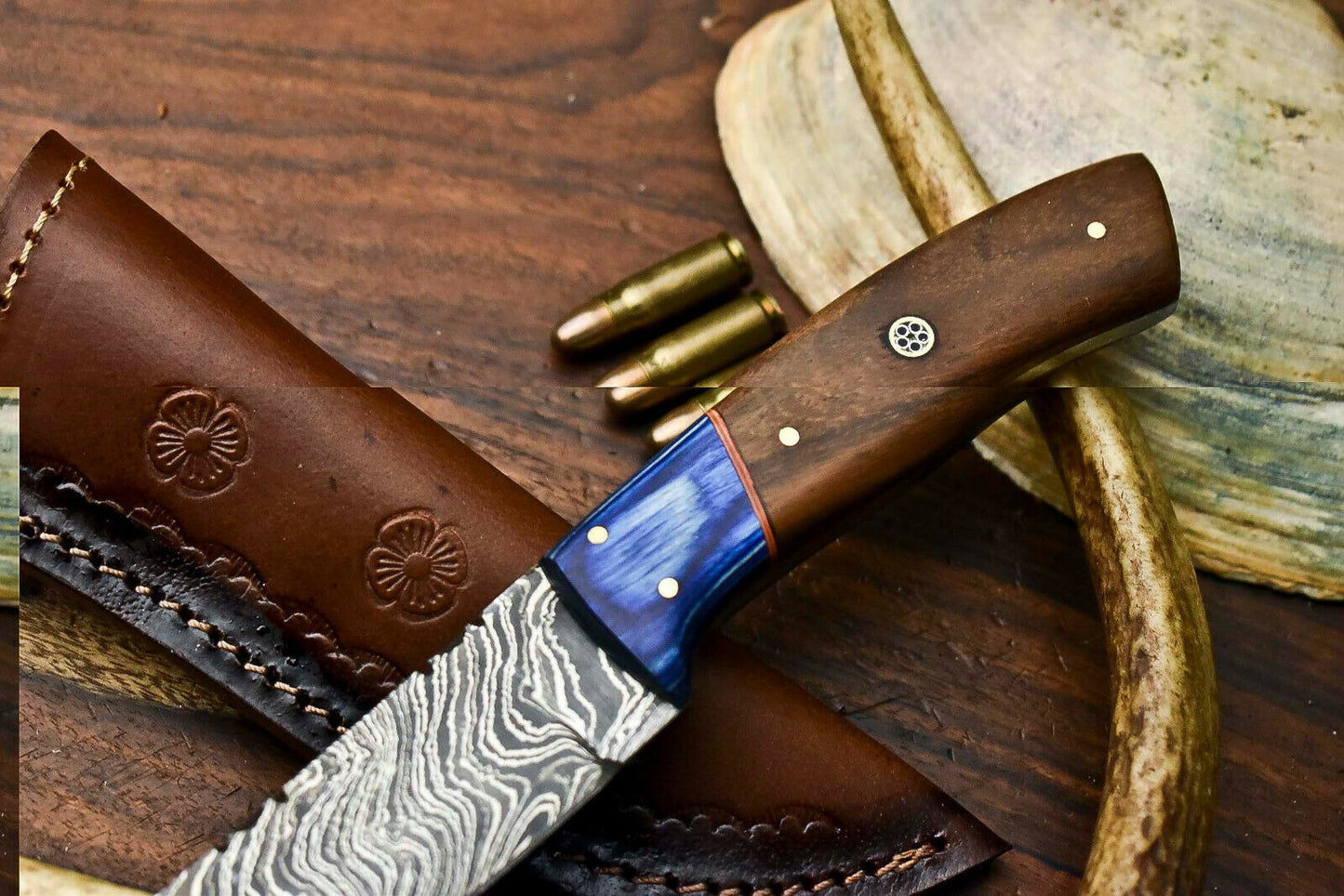HS-622 Handmade Damascus Skinning Blade Camping Full Tang Knife